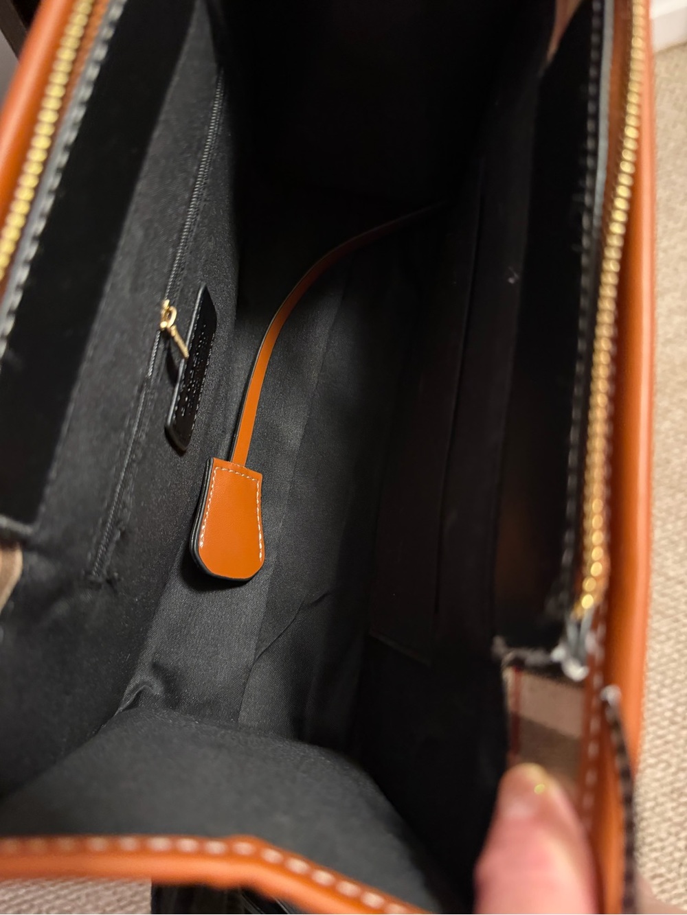 Classic Plaid Tan Tote Bag with Leather Trim - Picture 3 of 3
